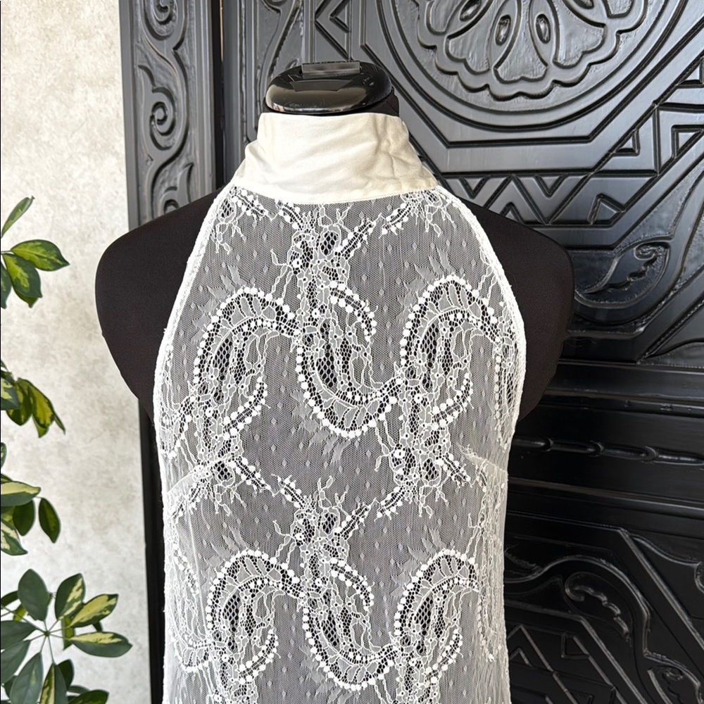 Elegant White Lace Halter Gown